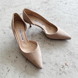 Manolo Blahnik Collina pumps in classic nude beige suede